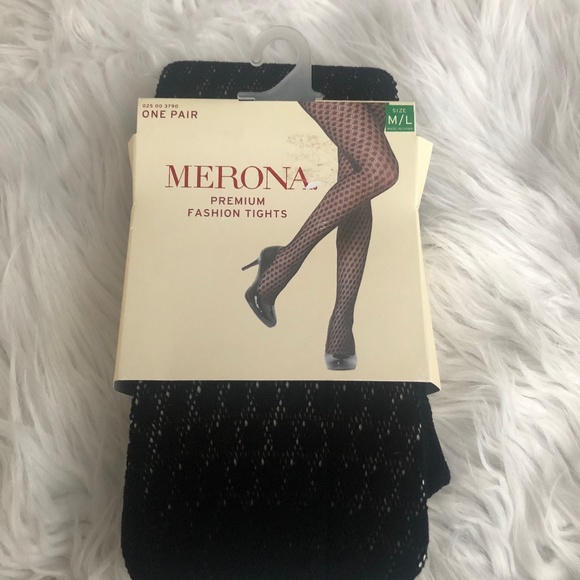 Merona Premium Fashion Black Tights M/L Rachelle Dot Ebony - Picture 1 of 3